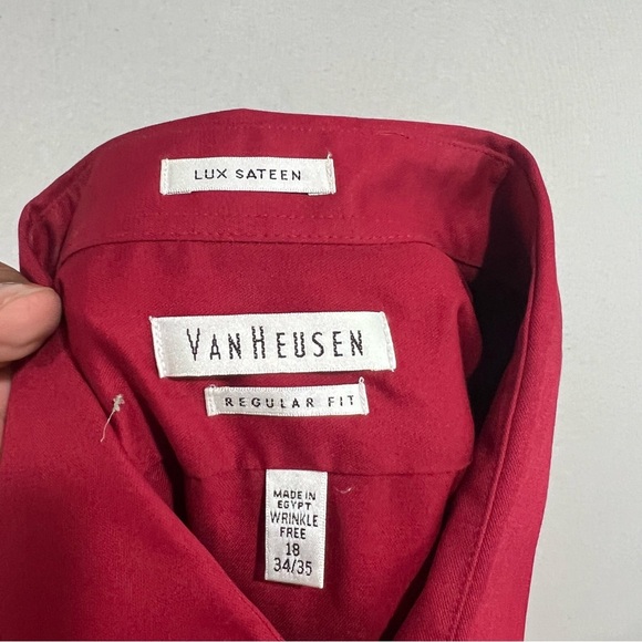 Van Heusen Men Red Button Down Shirt Lux Sateen Size 18 34/35 - Picture 6 of 7